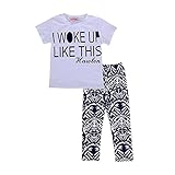 Ochine　子供服　英字プリントTシャツ＆ロングパンツ　上下 2点セット 短袖 ウエスト ゴム 仕様 カッコイイ　セットアップ ベビー 普段着　男女兼用 (XL、6歳)