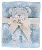 Stephan Baby Super-Soft Fleece Crib Blanket and Plush Bear Gift Set, Blue with White Stars by Stepha