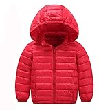 Domybest 冬 子供用 ダウンジャケット フード付き 女の子 男の子 厚い 4-8歳に適して レッド 暖かく保つ 柔らかく快適 雪の日 普段着 幼稚園 旅行