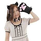 A-stylewear 萌えねこアイテム4点セット ・耳カチューシャ・首輪・もこふわ肉球・しっぽ (黒猫)