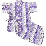 ガールズベビー浴衣|甚平[くろわっさんす べべ]ベビー甚平|上下セット|うさぎ 矢絣 桜柄|和柄(日本製生地) 綿100％|女の子|女児 90cm パープル