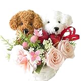 花 誕生日 プレゼント 女性 プリザーブドフラワーのバラとトイプードルのペア フラワーアレンジメント