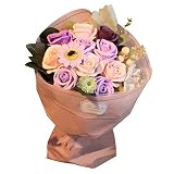 (ﾌｧｳｽﾄ) fausto 枯れない花 フラワーソープ ギフトボックス入り 父の日 花束 プレゼント ソープ フラワー 誕生日 結婚記念日 (パープルピンク)