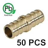 3 / 4 " PEXバーブストレートカップリング – 真鍮クリンプ継手、鉛フリー50個/真鍮/ .75