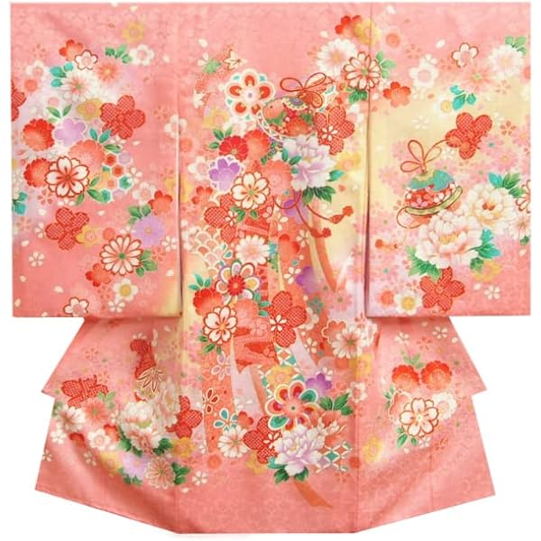 #10-119  正絹  女児  お宮参り  きもの　薄ピンク　絞り　鈴に桜 10-119 正絹 女児 お宮参り きもの 薄ピンク 絞り 鈴に桜
