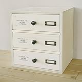 日本製 木製 3段チェスト ラベル入れ付き 小物入れ (ホワイト)