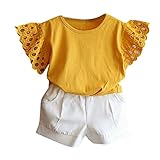 sunbona 2pcs Little Baby Girls Princess Hollow Out半袖Tシャツ+ショートパンツセット カラー: イエロー