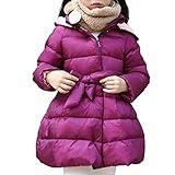 POTOJP オシャレ プリンセス風 ダウンジャケット 女児 キッズ服 ダウンコート 子供服 長袖上着 帽子付き ベルト付け アウター ジャケット 防寒 保暖 綿服 通学 普段用 (110, PP)