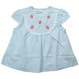 《初夏盛夏対応》(日本製) Pample Mousse(パンプルムース) 布帛ローンストライプ&ニット水玉いちご刺繍半袖オーバーブラウス 80cm /SA NO.DP-72255