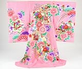 お宮参り 着物 女児 祝着 日本製「正絹刺繍入り金彩 ピンク地に総しぼり柄・金扇・蝶・おしどり・花盛車」