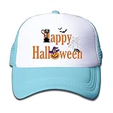 キッズ メッシュキャップ 通気性 大人気 ヒップホップ ハット ハロウィン パンプキン かぼちゃ バット 日焼け止め 帽子 カジュアル ストーリート系ライトブルー プリント付き 無地