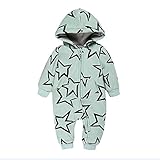 星柄ロンパース カバーオール 春ベビー服 新生児 レッド グリーン (90, 水色)