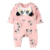 Baby Nest ベビー服 ロンパース カバーオール パンダさん 男の子 女の子 長袖 コットン100% ピンク 3-6M