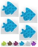 Bathtub安全＆快適アップリケ、4ピースノンスリップ魚形状、カラー選択 4½" x 4½" ブルー