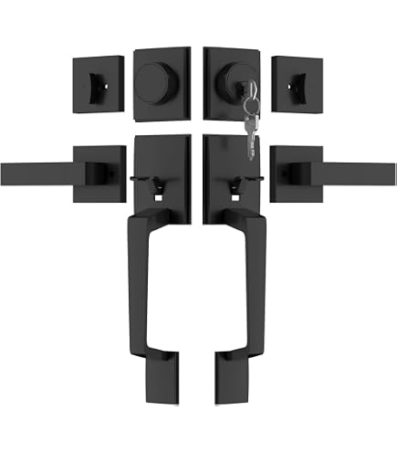 MIRUO Double Door Handle Set With Dummy & Deadbolt - Matte Black, Adjustable Latch, ANSI Grade 3 - View #6