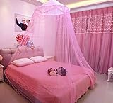 ラウンドフープDecorativeレースプリンセスベッドキャノピーMosquito NetフィットCribツイン ツイン ピンク