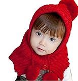 Candykids 選べる4色 ベビー ＆ キッズ 用 かわいい　赤ずきんちゃん風 ニット帽 耳 首元 足 ポカポカ ニット帽 ポンチョ 公園 お出かけ お散歩 赤ずきん 風 帽子 ニット ボンボン 