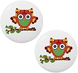 Set of 2オレンジ円Owl onリムセラミックキャビネット引き出しノブ