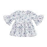 MIOIM ベビー服 子供服 女の子 ワンピース 花柄 ドレス 可愛い 半袖 春 秋 冬 旅行 通園 通学 赤ちゃん ブラウス 記念日 プレゼント (ブルー, 110CM)