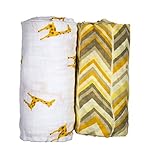 Babio Muslin & Bamboo Cotton Baby Swaddle Blanket Set - 47 inch x 47 inch - Yellow/White by Babio