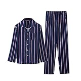 ALUP- 秋と冬 - パジャマホームサービス綿ストライプカーディガンスーツ ( 色 : Gem blue , サイズ さいず : L l )