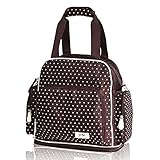 【Grandir】 マザーズバッグ リュック ショルダー 大容量 多機能 ポケット多数 ドット 柄 お揃いポーチ付き 全３色 (ブラウン)