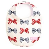 赤ちゃんにやさしい安心スタイ・ビブ・よだれかけ（丸型・日本製）　ポルカドットとストライプのフレンチリボン（アイボリー）　B0104600