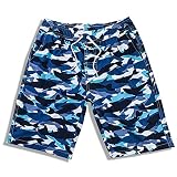 [NARANNBU] 男の子 水着 キッズ 海水パンツ ジュニア 海パン メッシュ 撥水速乾 サメ柄 可愛い[UVカット] 迷彩サメ01 M(130-140)
