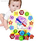 Votabell 子供 木製 パズル 積み木 ブロック レインボウ 時計遊び 数字学習 図形認識 おもちゃ
