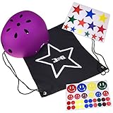 J@G 自転車 子供 大人用 ヘルメット カスタマイズステッカーシート ナップサック付き 10カラー 3サイズ (F-パープル（艶消し）, M（54-58cm）)