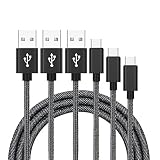 USB Type C ケーブル【3本セット 1m+2m+3m】タイプc 充電ケーブル 急速充電 デニム生地 超耐久 USB A to USB C ケーブル データ転送 iPhone 16 Pro Max iPhone 15 Plus Galaxy Xperia AQUOS Pixel Arrows Huawei 等の各種Type C機器対応 (ブラック)
