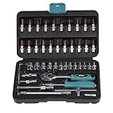 ソケットレンチセット スチールレンチビット 車修理ツールキット ラチェットツール 46本 ラチェットポール ソケットスクリュードライバー 家庭用 46ピース プラスチックケース付き