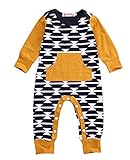 CANIS ベビー　男の子　女の子　胸先のポケット　黄色　長袖　カバーオール　春秋冬用　０～２４ヶ月設定 (70cm（0～6ヶ月）)