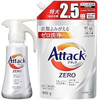 【Amazon.co.jp 限定】【まとめ買い】アタック ZERO(ゼロ) 洗濯洗剤 ワンハンドプッシュ 本体 + 詰め替え用900g (衣類よみがえる「ゼロ洗浄」へ)