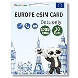 ヨーロッパ旅行用eSIM、合計20GBのデータ、4G/5Gスピードで30日間、データ専用eSIM、イギリス＆EUの30カ国以上でヨーロッパeSIMを使用する