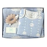 ホッペッタ Hoppetta 6重ガーゼケット+スリーパー+がらがら ギフトセット ブルー 8847