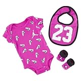 NIKE ナイキ 0-6months 女の子用パープルGame Changerジャンプマン半袖ボディースーツ出産祝い3点セット （身長約60-70cm） [並行輸入品]