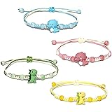 4 Pcs Unique Dinosaurs Bracelets Beaded Colorful Luck String Rope Chain Cord Thread Braided Bracelet Colorful Acrylic Dinosau