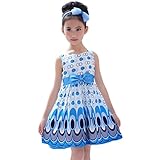 Sunward Summer Little Girls ' Bowバブルクジャクプリントシフォンドレス カラー: ブルー