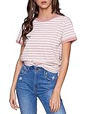 Just Quella 女性のコットンカジュアル半袖ヘンリーネックtシャツニット 8980 (S, ピンクストライプ)
