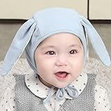 赤ちゃん帽子 子供用キャップ　可愛い耳ベビーハット 新生児サンバイザー 暖かい 柔らかい綿布　ブルー　3-10ヶ月に対応　秋冬春