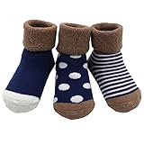赤ちゃん ベビー 新生児 可愛いソックス 靴下 柔らかい靴下 秋冬　お祝い 出 産 祝い 保温ソックス 3足 (S, ブルー)