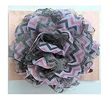 5 Large Lace Shabby plush Flower baby PoshNPretty headband - Grey Pink Chevron by PoshNPretty