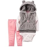 カーターズ（Carter's）女の子用茶柄3D立体耳フード付きフリースベストお出かけ用上下3点セット (6months(61-67cm)) [並行輸入品]
