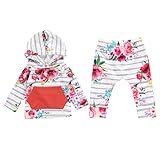Perfk パーカー　ベビー　　ガール　　2枚セット　　ポケットトップ　　ロングパンツ　　花プリント　服装　　誕生日/クリスマス　　全4サイズ - 花, 12〜18ヶ月