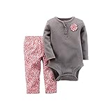 Carter's Baby Girls 2 Piece L/s Pointelle Rosette Bodysuit & Floral Jeggings Set (24 Months, Grey/Pi