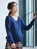 Angeliebe エンジェリーベ マタニティー ウール ブレンド ドロップ ショルダー Ｖネック ニット 妊婦服 産前 産後 長袖 セーター トップス フリー ネイビー 22248 22248600
