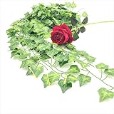 sac taske 観葉植物 アイビー 造花 リアル 壁掛け インテリア 植物 & バラ 1輪 (200㎝ 6本)