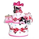 ミキハウス ダブルB７アイテム3段おむつケーキ”ポップベア” (パンパースM, 女の子ピンク)