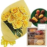 花とスイーツ ギフトセット エレガント イエロー バラ　花束 と ア・ラ・カンパーニュ詰合せ 写真入り・名入れメッセージカード